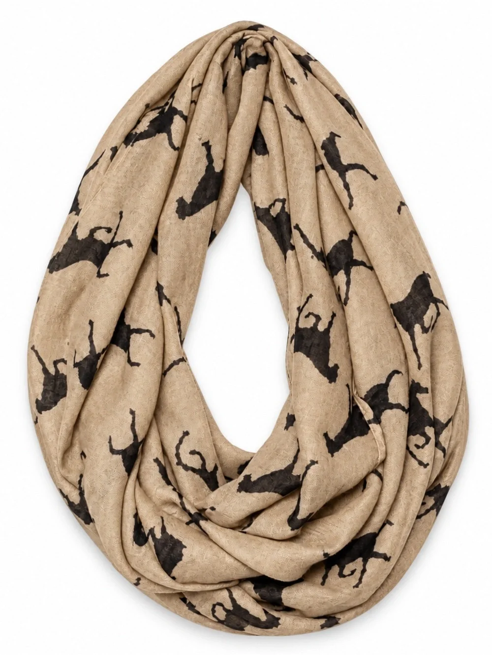 Neutral Patterned Infinity Scarf - Beige and Black
